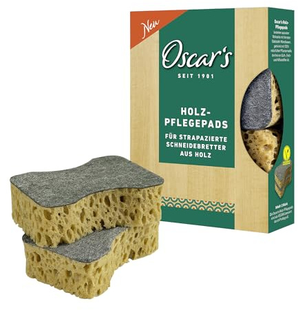 Oscar's Reinigungs-Pads für Holz-Schneidebretter - 2 Reinigungskissen mit Mikrofasern & veganer Pflanzenseife - Rasierklingeneffekt für eine effektive & schonende Reinigung