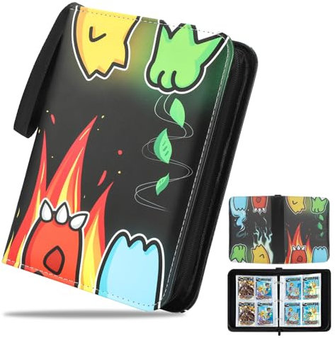 BOUDOI Trading Card Binder, PU Leather Cards Holder with Zipper Fits 400 Cards with 50 Removable Sleeves Book Folder Storage Organizer for Boys and Girls (D- Black - 400 Cards)