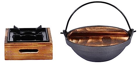 BELLIFFY Marmite En Fonte 20cm Avec Poêle à Fond Nervuré En Fer Massif Pot Suspendu Multifonction Pour Cuisson Mijotée De Plats Japonerie Camping Extérieur Randonnée
