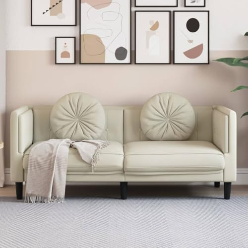 Willood Sofa mit Kissen 2-Sitzer Creme Samt, Polstersofa Loungesofa Couch für Wohnzimmer, Designsofa Wohnzimmersofa Sitzmöbel, Modern