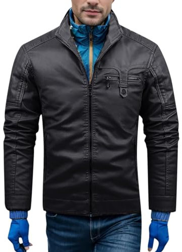 SRZYMJ Lederjacke Herren Schwarz Ledersakkos Herren Lederjacke Herren Echtleder Hoodie Schwarz Winterjacke Herren Wasserdicht Regenmantel Herren Wasserdicht 4XL Herren Mit Kapuze Cardigan Pulli