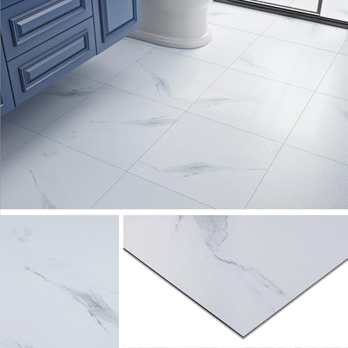 Livelynine Suelo Vinilo Autoadhesivo Marmol Blanco Vinilo Adhesivo Suelo Baño Impermeable Baldosas Adhesivas Suelos Cocina 30x30CM Vinilico para Suelos de Habitación Salon Mármol Gris Claro 4 Baldosas