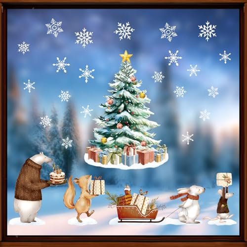 BETESSIN Fensterbilder Weihnachten Selbstklebend - 4 Bögen Statisch Haftende Fensteraufkleber mit Weihnachtsmotiv - Weihnachtsdeko Fenster - Fensterdeko für Winter, Weihnachten, Neujahr