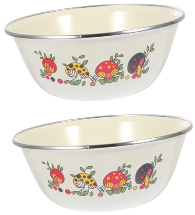 HOLIDYOYO Set de 2 Cuencos de Hierro Esmaltado Vintage Beige, Resistentes y Prácticos para Servir Sopa o Ensalada, Diseño Retro y Uso Conveniente en Cocina
