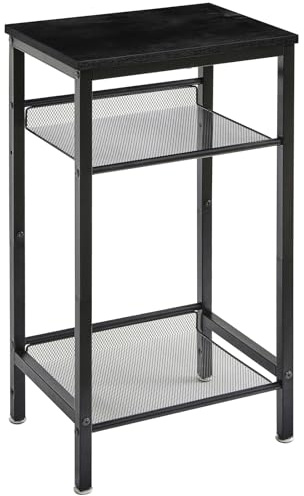 YMYNY Beistelltisch, Nachttisch mit verstellbaren Regalen und Füßen, Telefontisch, Sofatisch aus Holz, Metallgestell, Industriestil, für Wohnzimmer, Schlafzimmer, Büro, Schwarz HST005B