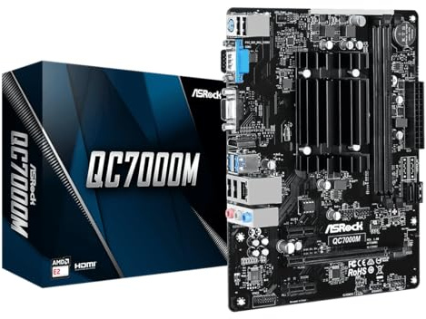 ASRock QC7000M - Scheda madre AMD FT3b Carrizo-L E2-7110 Quad-Core APU - DDR3 1600, grafica Radeon R2, HDMI/D-Sub, USB 3.2 Gen1, SATA3, Gigabit LAN, audio 7.1 CH