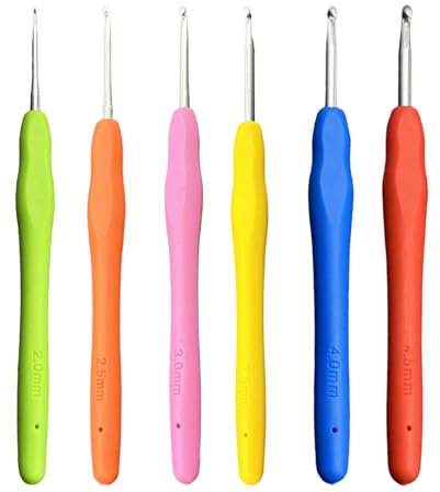 VARKAGE 6 Stück Häkelnadel 2mm 2.5mm 3mm 3.5mm 4mm 4.2mm, Ergonomische Häkelnadeln, Metall Crochet Hook mit Weichen Griff für Anfänger