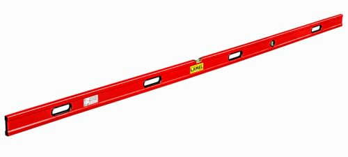 LAMEL Richtlatte 300 cm, mit Libellen und Griffen, Rot lackiertem Aluminium, verstärktes Profil, zum Verlegen von Böden