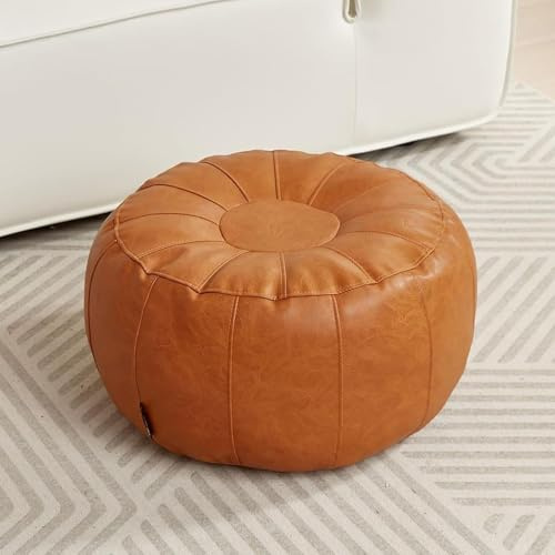 Louis Donné Ottoman Bezug Ungefüllt, Marokkanischer Fußhocker aus Wasserdichtem Kunstleder, DIY Sitzhocker mit Aufbewahrung im Retro Stil (Nur Bezug) Orange