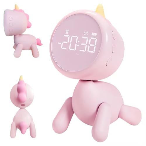 YOUYIKE Réveil pour Enfants en Licorne, Rechargeable avec Forme Variable, Réveil Matin Numérique Miroir, Jolie décoration de Bureau pour Garçons et Filles - Chambre d'enfant et Bureau (Rose)