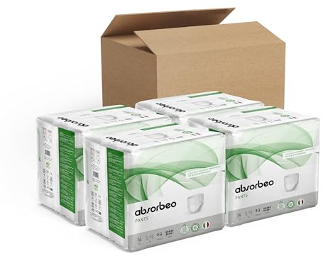 Absorbeo Pantalón Elástico Maxi, Ropa Interior Absorbente Elástica para Incontinencia Grave, Protección Total, Sistema Antiodor, Transpirables, Unisex, Talla XL, 4 Paquetes de 14 (56 en total)