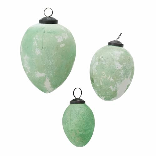 Loberon Osterei 3er Set Givale, DREI Größen, Mundgeblasen, Mattes Finish, Sanfte Farbtöne, Ostern, Osterdekoration, antikgrün