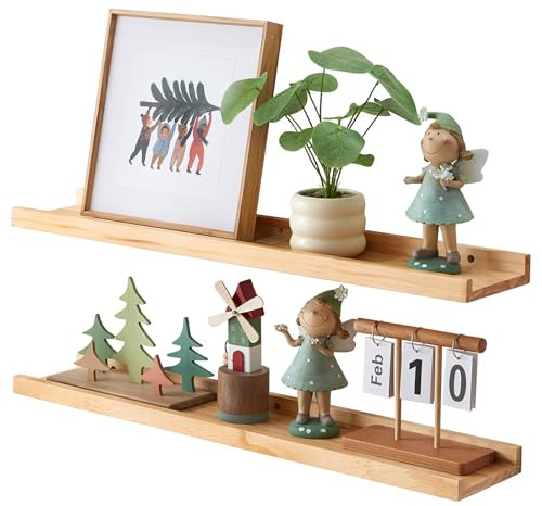 OAKERLAND Schweberegal KiefernHolz 2 Stück Bilderleiste Holz 80cm Wandregal für Wohnzimmer, Küche, Schlafzimmer, Badezimer