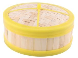 Veemoon Single Tier Bamboo Steamer 20cm with Lid Traditional Dim Sum Cooking Basket Rim for Steaming Dumplings Vegetables and Rice