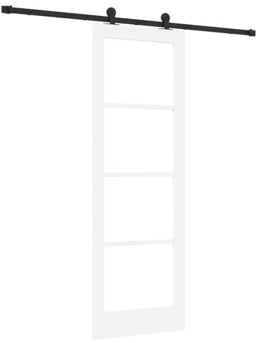 vidaXL Porta Scorrevole Orkdal in Legno Massello Bianco e Vetro 73.5 X 211 cm con Set Hardware per Uso Interno Divisore per Stanza Salvaspazio Moderno Elegante