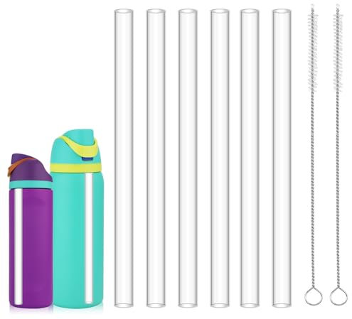 Replacement Plastic Straws,Reusable Drinking Starws,6 Drinking Straws with 2 Straw Cleaning Brush, Compatible with Hydro Flask Water Bottle 18-64oz,Clear Straws(0.39in Width 8.26in Length