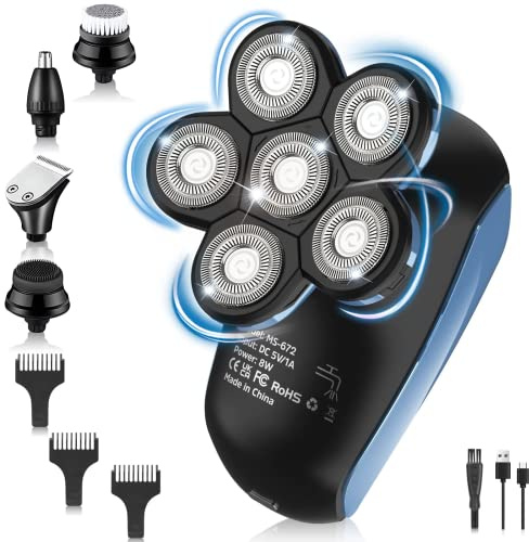 Head Shavers for Men, Upgrade 6D Rotating Electric Shavers for Bald Men Cordless Waterproof Wet & Dry USB Rechageable 99min Use Time LED Display Razor Beard for Home, Office, Travel