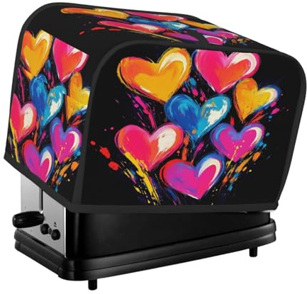 Mexpekil Bunte Toaster-Abdeckung, Herzform, 2 Scheiben, Brotbackmaschine, wasserdicht, Küche, kleines Gerät, staubdichte Abdeckungen, Toaster-Ofenschutz, Frauengeschenk