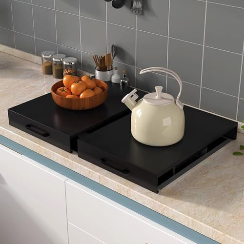 2 PCS Herdabdeckplatten, Edelstahl-gasherd Abdeckung, Abdeckung Herdplatte für Gas und Elektroherde, Erweitern Den Küchenraum(Black,16x19in/40x48cm)