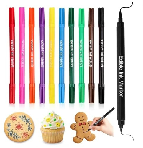 10Pack Food Coloring Pens, Colorful Edible Markers Fine and Thick Tip Foods Grade Gourmet Writers for DIY Fondant,Cakes, Cookies, Frosting, Baking Decorating Painting Drawing Writing Food Pens