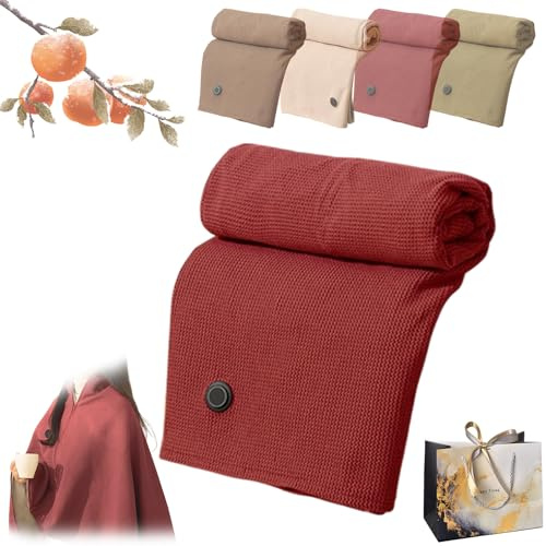 Portable Heated Shawl, Wearable USB Heated Blanket, Heateds Shawl for Women, Wearable Electric Blanket, 3 Heat Levels, 8 Heating Zonefor Office Home Travel Camping (Red,with Box)