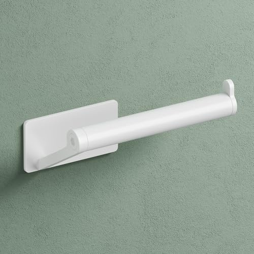 Mai & Mai Toilettenpapierhalter Klopapierhalter WC Matt weiß | Klopapierhalter zum Kleben oder Bohren, Toilettenpapier Halterung aus Edelstahl, WC Klorollenhalter 137mm Lino-02