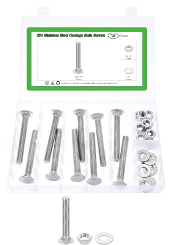 QUARKZMAN 10 Juego De Pernos De Carreta Y Tuercas Kit 1/2-13x4 Acero Inoxidable 304 Cabeza Redonda Cuello Cuadrado Pernos De Carreta Tornillos Y Arandelas Planas - Plateado