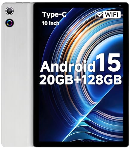 Byxsb Tablet, 10.4 inch Android 15 Tablet, 20GB RAM 128GB ROM 1TB TF Card Expandable Octa-Core, Widevine L1, 1280 * 800 HD Touchscreen, Face ID, Bluetooth 5.3, WiFi 6, Fast Charging (Silver)
