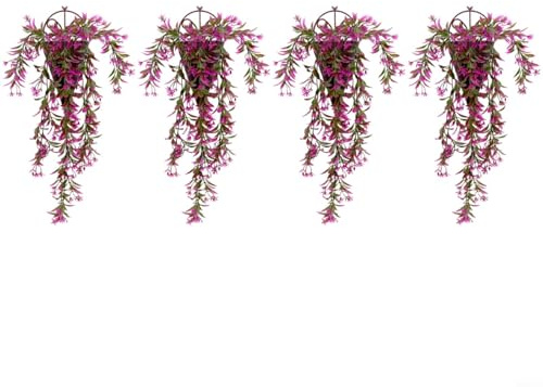 TONIXY Guirnalda de hiedra artificial resistente a los rayos UV, paquete de 4 con vides realistas de 5 ramas para el hogar, jardín, boda, cesta de pared, uso interior y exterior (rojo rosa)
