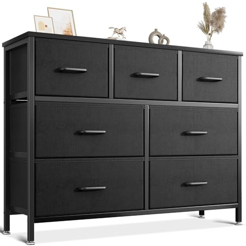 Coleshome Chest of Drawers Bedroom with 7 Drawers, Fabric Drawers, Black