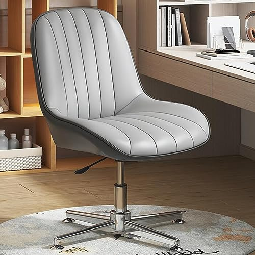 Modern armlös ergonomisk kontorsstol med PU-läderstoppning och snurrbas, bekväm arbetsstol för hem och kontor