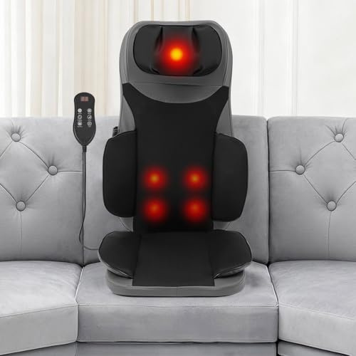 Siège Massant Shiatsu avec Chaleur - Tapis de Siège Massage,Masseur de Dos avec Chaleur, 5 modes fonctionnels,Minuteur de 15 minutes