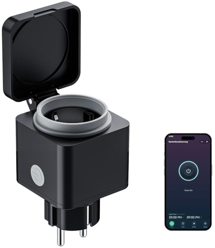 Kamtop WLAN Steckdose Outdoor, Smart Außensteckdose mit Strommessung, Außensteckdose Wasserdicht IP54, Smart Steckdose Stromzähler, funktioniert mit Alexa & Google Home für Balkonkraftwerk, EU Schuko