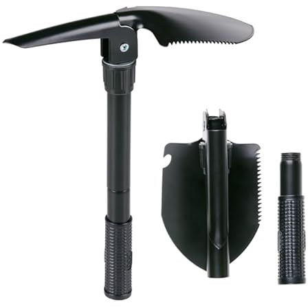 Camp Active 4-in-1 Folding Spade with Hoe and Saw Multifunctional Spade for Camping and Survival Tactical with Bottle Opener Black