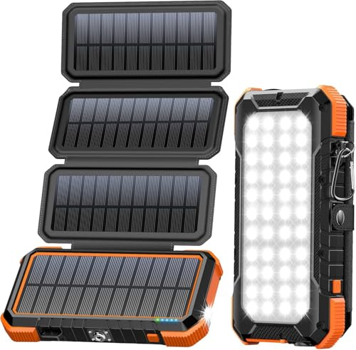BLAVOR Solar Power Bank with 4 Foldable Solar Panels, 20000mAh External Battery Pack 18W Portable Fast Charging Phone Charger for Mobile Phone Tablet Outdoor Camping