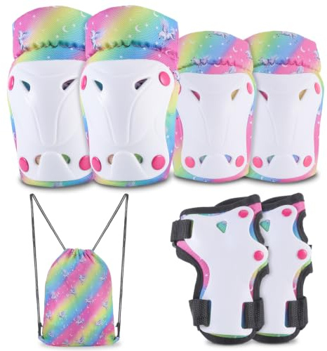 Hejo Protection Roller Enfant, 6 en 1 Protection Velo Enfant avec Genouillères, Coudières et Protège-Poignets, Genouillère Enfants pour Skateboard, Trottinette, Skate(Coloré)