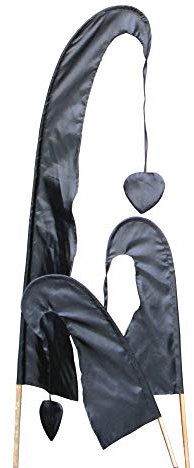 DEKOVALENZ - Balifahne Little SANUR mit Holzstange, mit herzförmiger Spitze, versch. Farben+Längen, Fahnenlänge:120 cm, Farbe:schwarz