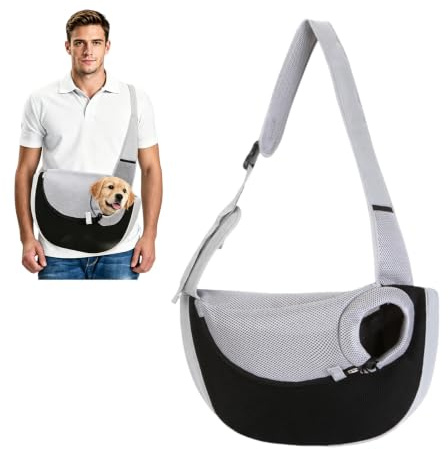 PETCUTE Hundetragetasche Tragetuch,Verstellbare Transporttasche für Haustiere,Welpen Umhängetasche für Outdoor Reisen,Atmungsaktiv Haustiertragetasche mit Sicherheitsleine,Bis zu 4kg,Schwarz,S
