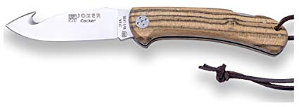 Joker Navaja de caza desolladora Cocker NB135 hoja de 9 cm, mango de madera bocote, cordón de cuero, herramienta de pesca, caza, camping y senderismo