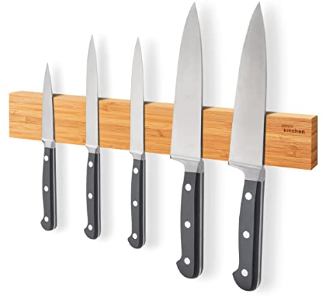 Joejis Magnetic Knife Holder 16 40cm - Made from Bamboo - Extra Strong Magnetic Rack - Wall Mounted Kitchen Knives & Utensils Storage Organiser