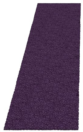 SIMPEX Shaggy Hochflor Teppich Lila 80x150 cm Extra Weich & Waschbar Jute Rückseite für Fußbodenheizung, Einfarbig & Flauschig für Wohnzimmer & Schlafzimmer