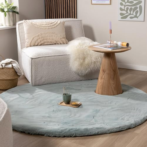 Hochflor Teppich Rund - Comfy Supreme Türkis - Ø 120 cm | Shaggy, Einfarbig - Ländlich, Modern, Skandinavisch - Wohnzimmer, Esszimmer, Schlafzimmer - Fellteppich