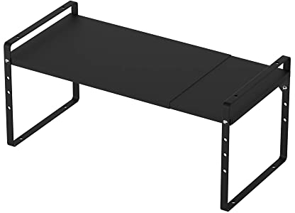 SANNO Erweiterbar Küchenregal, Faltbares Küchenschrank Regal Küchen Gewürzregal Organizer für Geschirr und Vorräte Stapelbarer Küchenablage Organizer für mehr Abstellfläche 10.24W - Schwarz