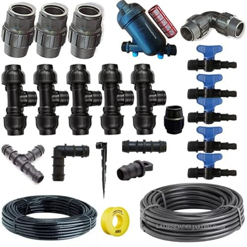 Suinga KIT RIEGO POR GOTEO para Jardin hasta 100 m2. Incluye tuberia y accesorios de instalación para conexión a grifo.