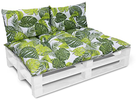 Amilian Palettenkissen Set 1x 120x80 cm+ 2X 40x60 cm- Auflagen, Kissen & Polster, Ideal für Indoor und Outdoor Nutzung- Bodenkissen, Robustes Palettenkissen Outdoor - Blätter Grün