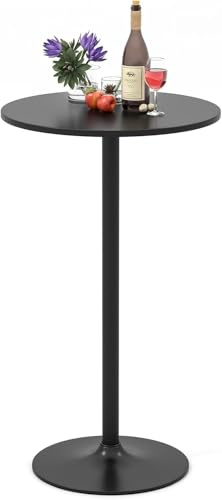 TANGZON Round Bar Table, 60 cm Bistro Table with Steel Frame, Pub Table with Metal Base and Non-Slip Foot Pad, Fixed Height Cocktail Table for Kitchen Dining Room Cafe, Black, 60 x 60 x 101 cm