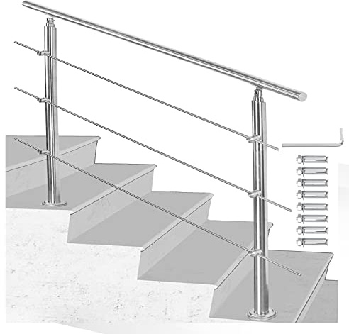Joparri Barandilla para escaleras de acero inoxidable para exterior e interior, 160 cm con 3 barras transversales y accesorios, ángulo ajustable para jardín, entrada de casa, parapeto, balcón