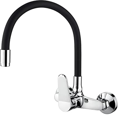 Ibergrif M16559-2, Miscelatore Lavello Cucina a Parete, Rubinetto Cucina Monocomando, Rubinetto Cucina con Beccuccio Flessibile, Cromo, Nero