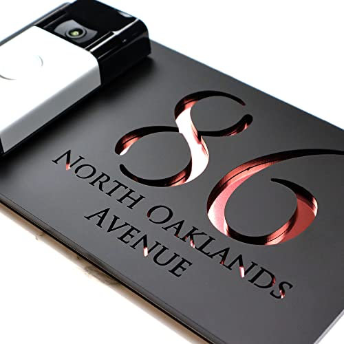 K SMART SIGN | BELLISSIMA DB F32 | Dual Layer Doorbell Sign Stylish House Sign Plaque Door Number Street Rose Gold Clear Acrylic & Mirror DIBOND House Name … (Right Text | Matt Black & Rose Gold)