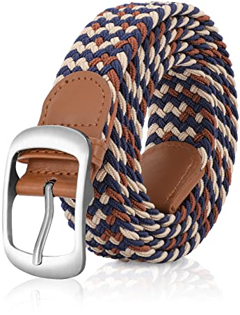 XZQTIVE Stoffgürtel Stretchgürtel Elastik Flechtgürtel Geflochtener Elastischer Dehnbarer Gürtel für Damen und Herren, beige braun dunkelblau, XL 94cm-104cm(120cm)